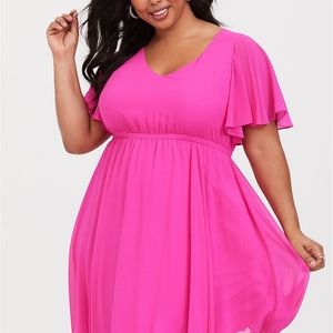 Torrid 3 Hot pink flutter chiffon skater dress